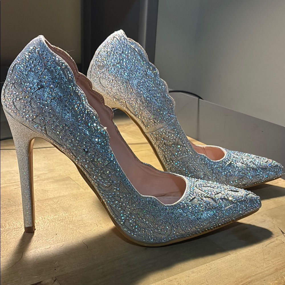 Silver Stiletto Heels with Glitter Finish
